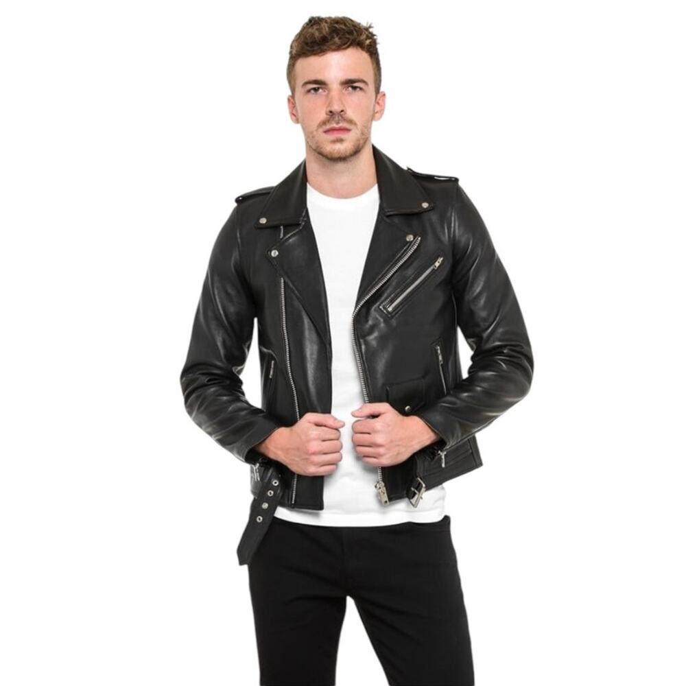 NWOT Tassa Paris Black Calfskin Leather Biker Rocker Jacket Full Zip Size 2XL